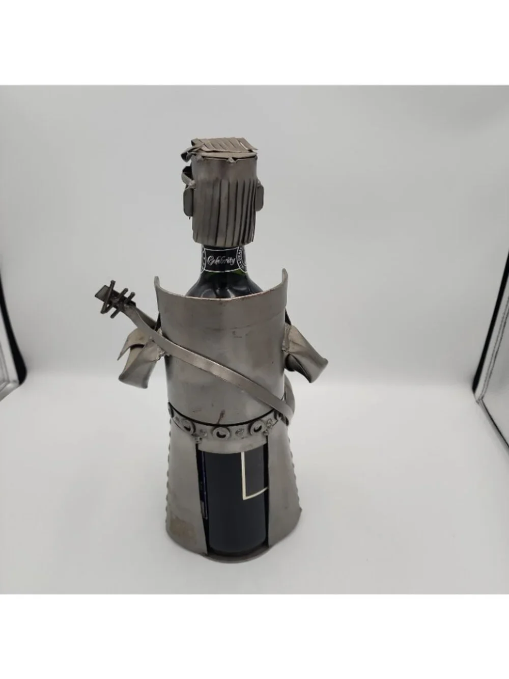 H & K Steel Sculptures Elvis Impersonator Wine Caddy, Silver Recycled Steel